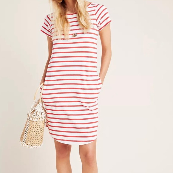 Anthropologie Dresses & Skirts - Maeve by Anthropologie Womens Rochelle Striped Dress Large Red White Open Back